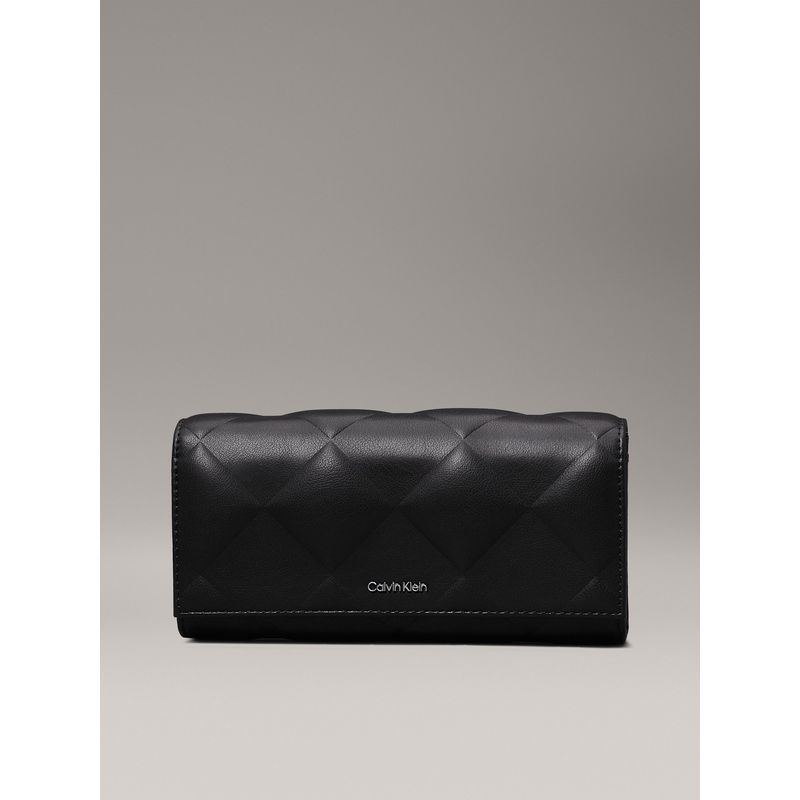 CALVIN KLEIN - Billetera negra trifold con acolchado de diamante Calvin Klein