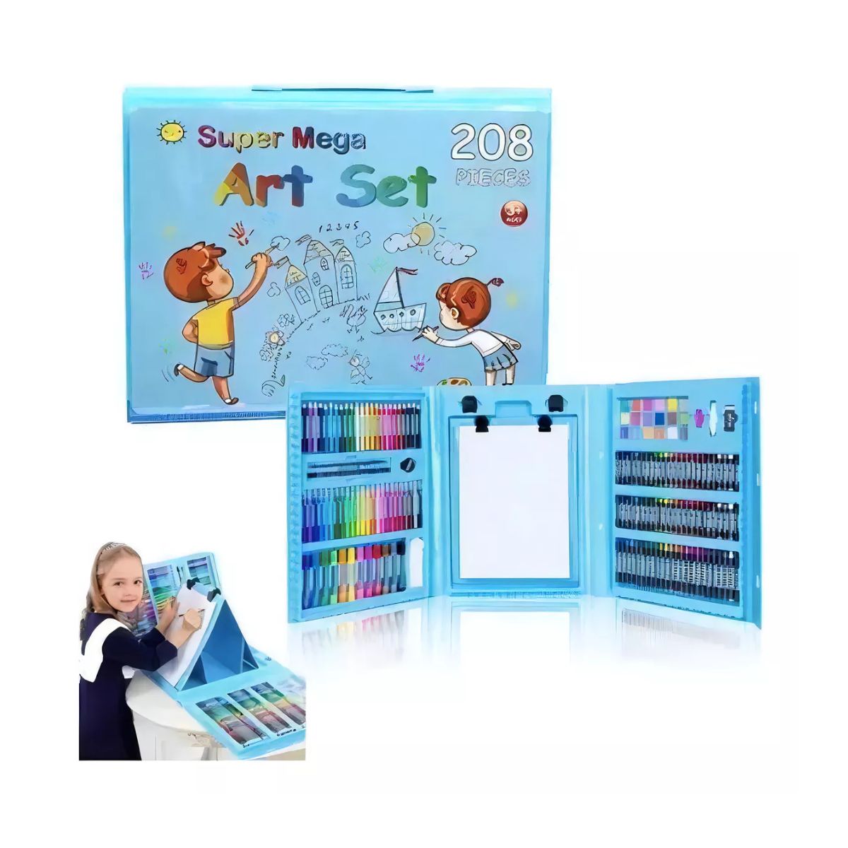 AFM - Set De Arte Niños Maleta 208 Piezas Crayón Plumones Colores