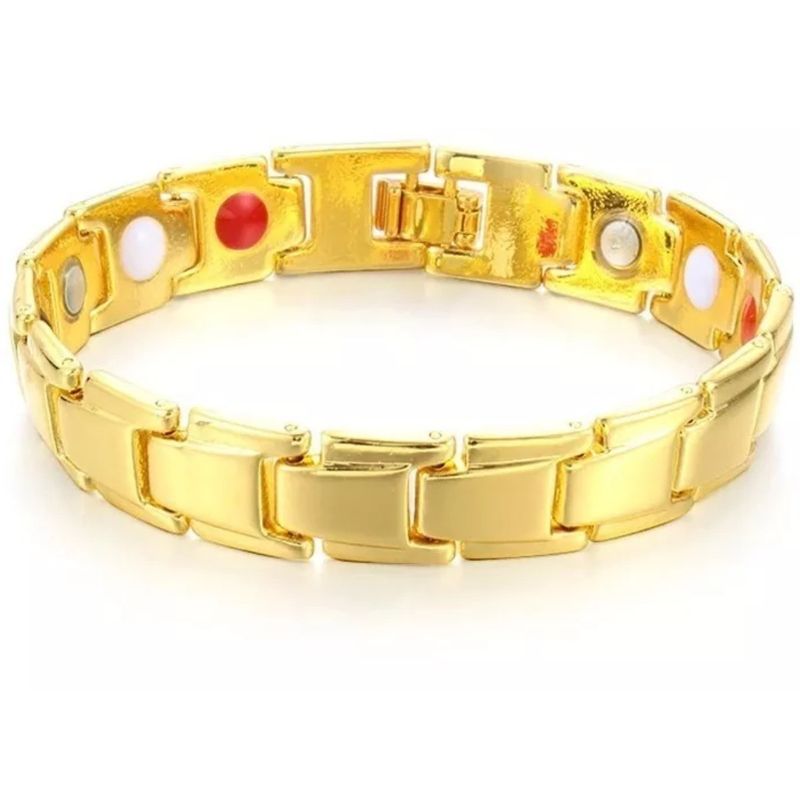GENERICO - Pulsera Brazalete Acero Color Oro Elástica Turmalina Hombre