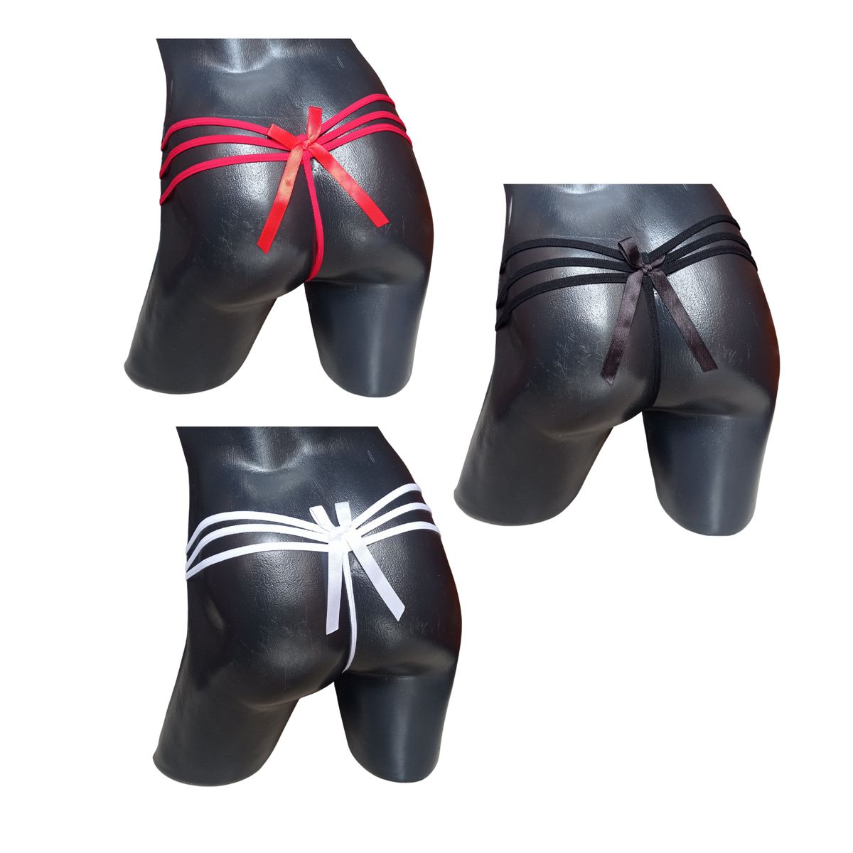 GENERICO - Tanga hilo en encaje femenina panty 3 unid 3 tiras y moño