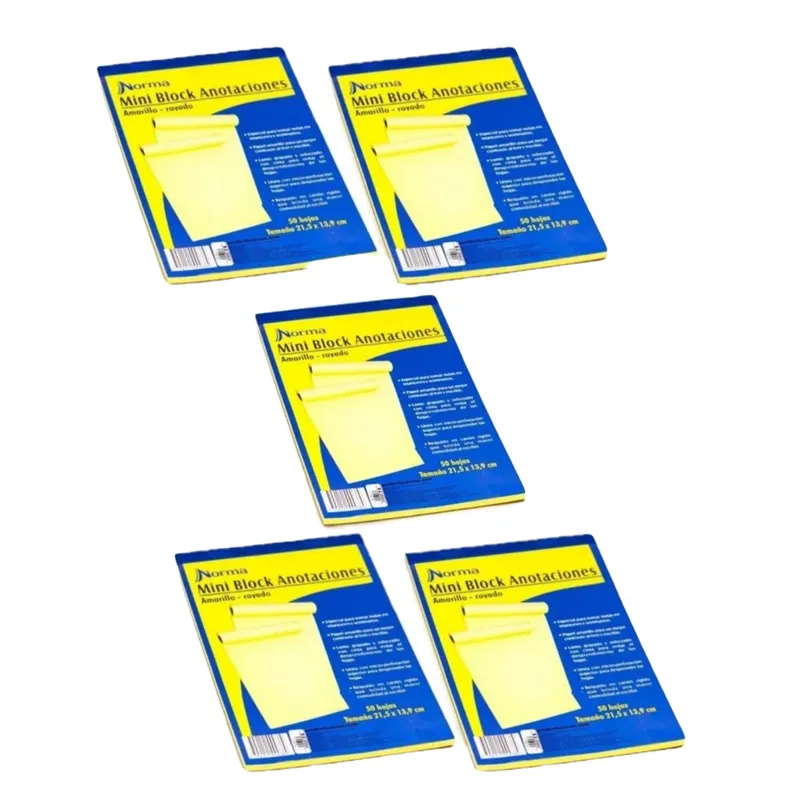 NORMA - Pack x 5 Block Amarillo 1/2 Carta Cuadros 50 Hojas Norma