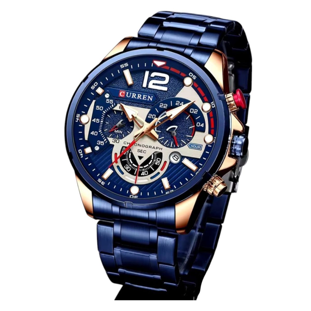 CURREN - RELOJ CURREN ORIGINAL ACERO CRONOGRAFO M8395 AZUL COBRIZO