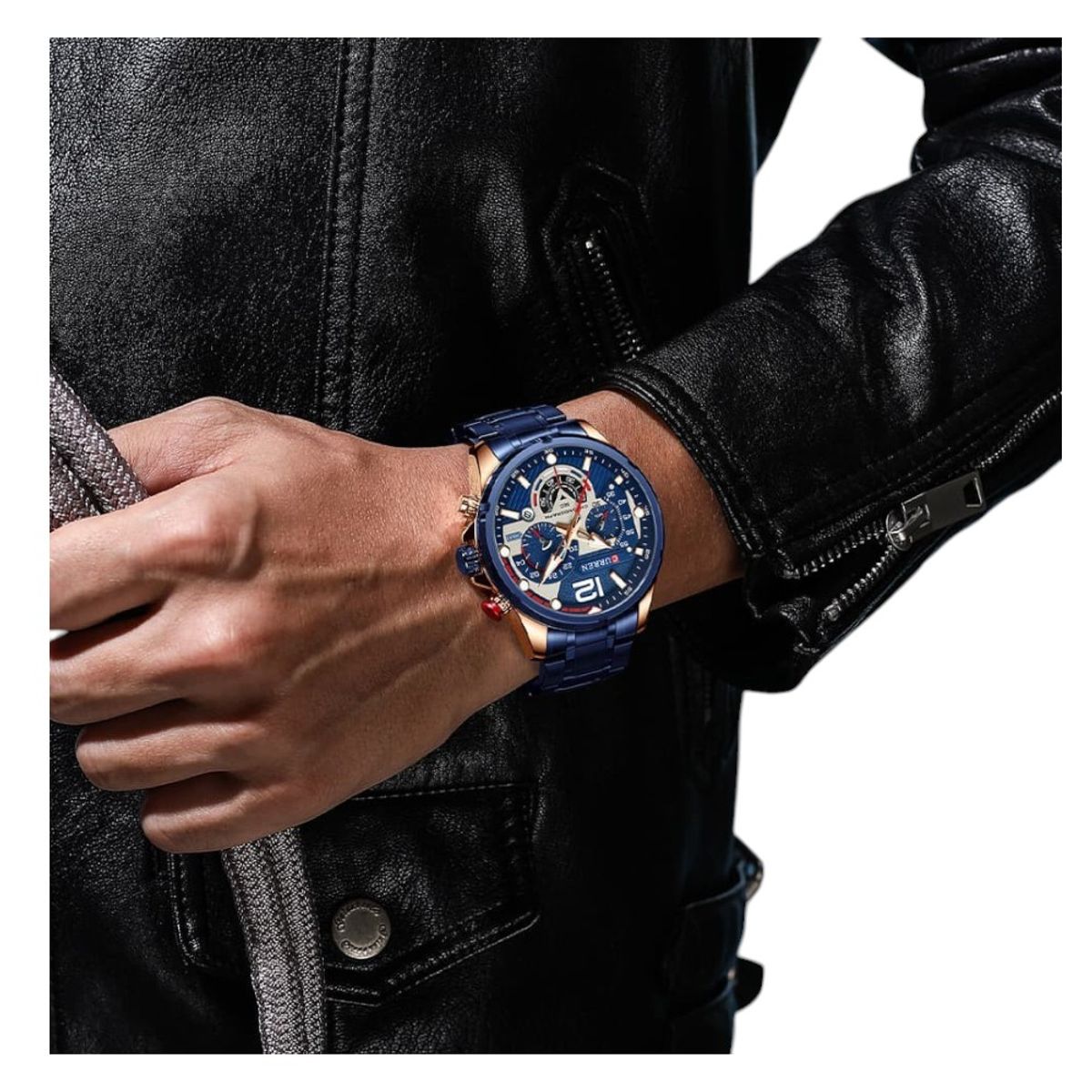 CURREN - RELOJ CURREN ORIGINAL ACERO CRONOGRAFO M8395 AZUL COBRIZO