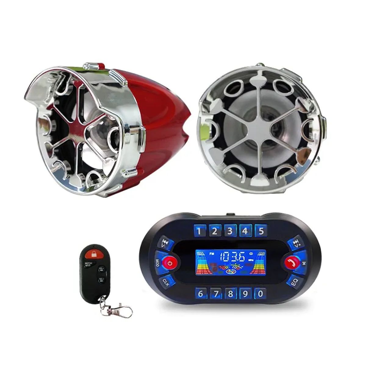 SEISA - Alarma Y Parlantes Bluetooth Para Moto Mp3 Radio Con Control