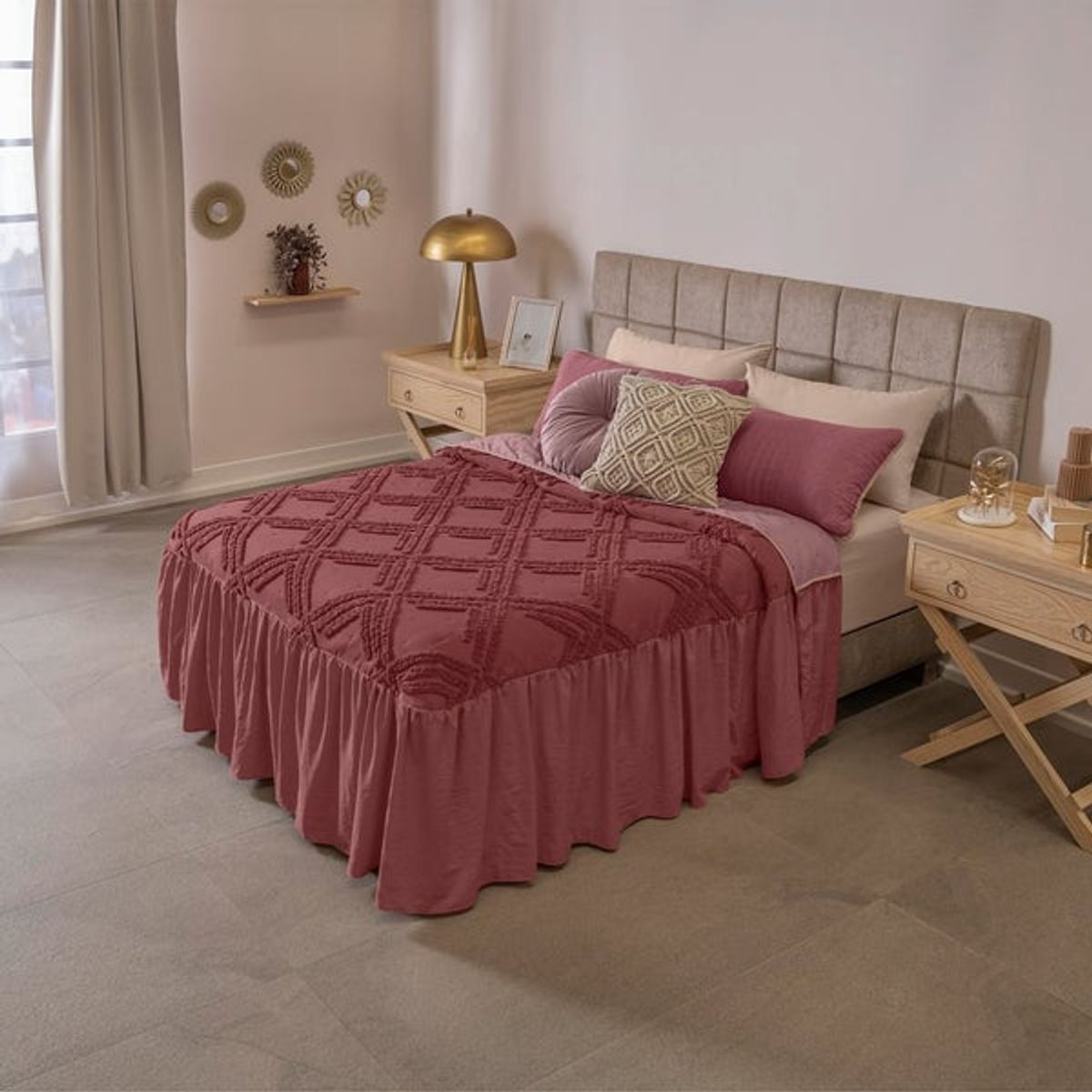 VIANNEY - Colcha Mauve Talla King con Doble Vista Vianney