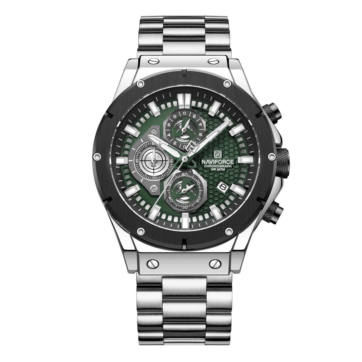 NAVIFORCE - Reloj De Hombre Marca Naviforce Acero Cronógrafos Calendario Plateado