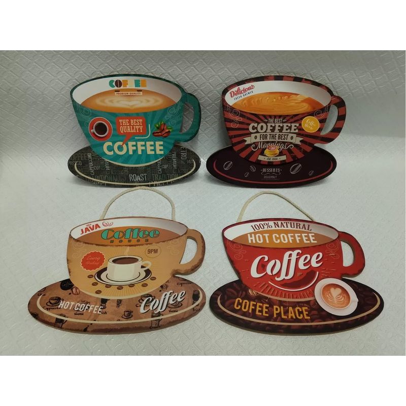 GENERICO - Poster Pared Taza Coffee Retro Usa En Madera Variado