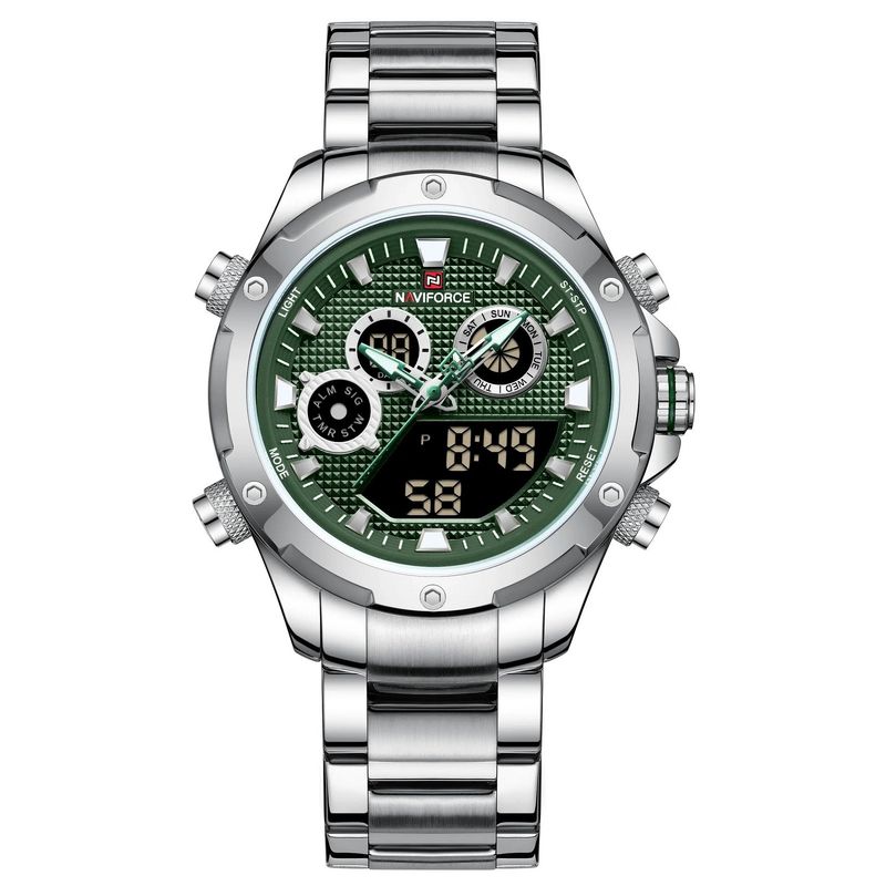 NAVIFORCE - Reloj De Hombre Naviforce Elegante Análogo Digital Cronometro Plateado
