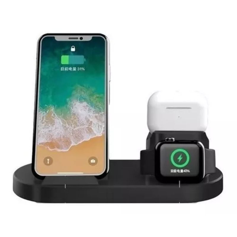 GENERICO - Base Carga Soporte Inalambrica 3 En 1 Para Celular Audífonos