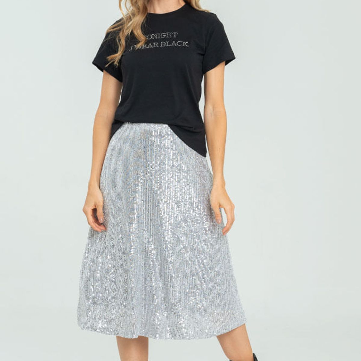 RAGGED - Falda midi lentejuelas Plateado Ragged