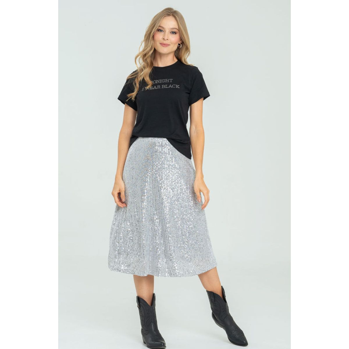 RAGGED - Falda midi lentejuelas Plateado Ragged
