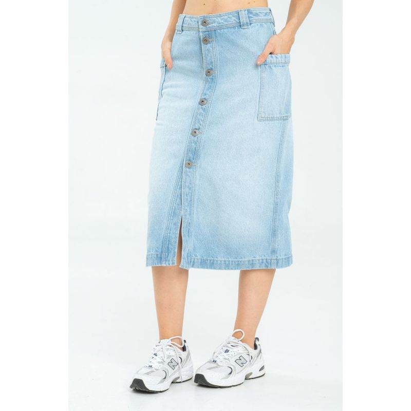 RAGGED - Falda midi botones Azul medio Ragged