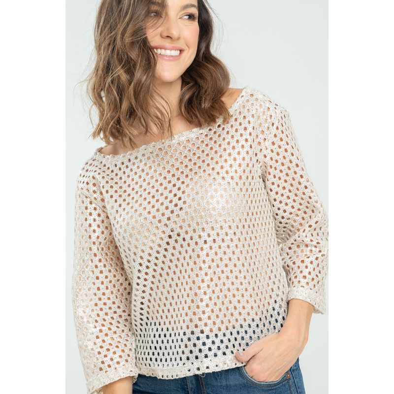 RAGGED - Blusa tejida brillo Plateado Ragged