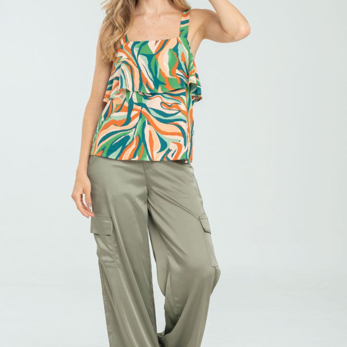 RAGGED - Pantalon cargo satin Verde militar Ragged.