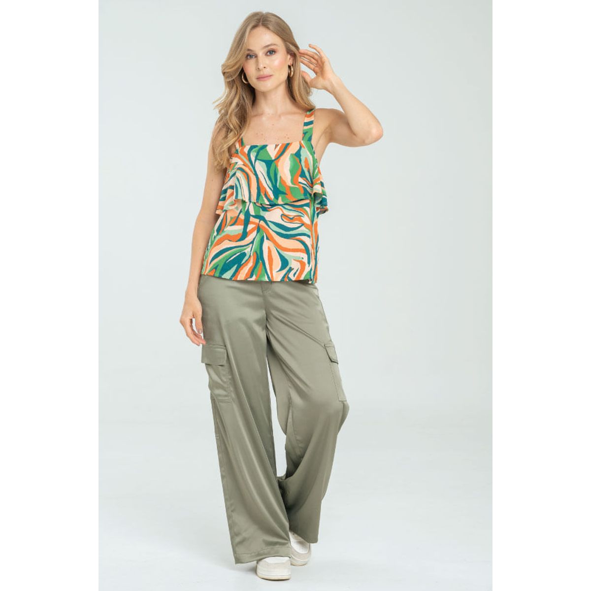RAGGED - Pantalon cargo satin Verde militar Ragged.