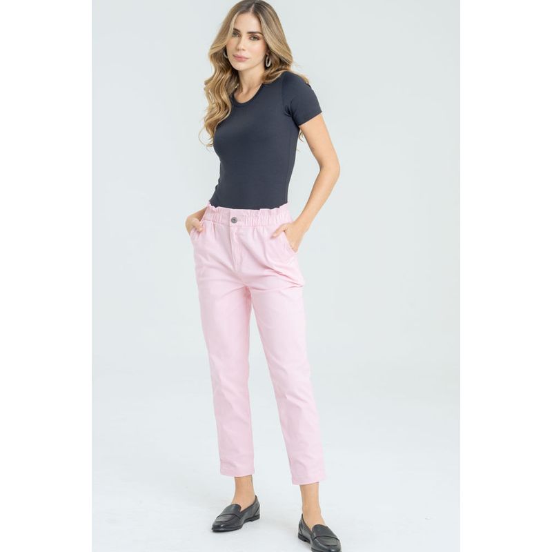 RAGGED - Pantalon paper bag drill Rosado Ragged