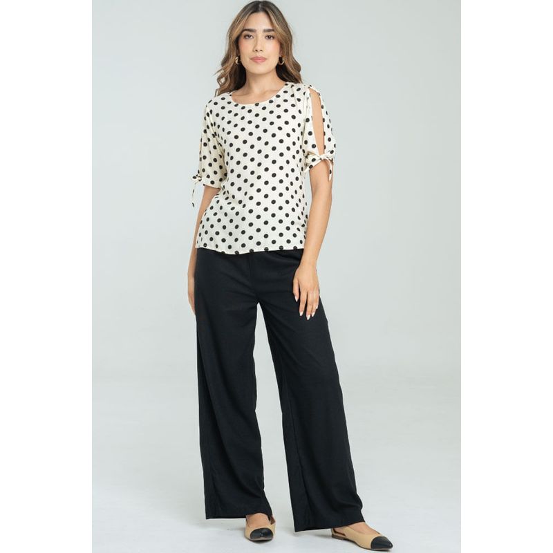 RAGGED - Pantalon ancho lino Negro Ragged