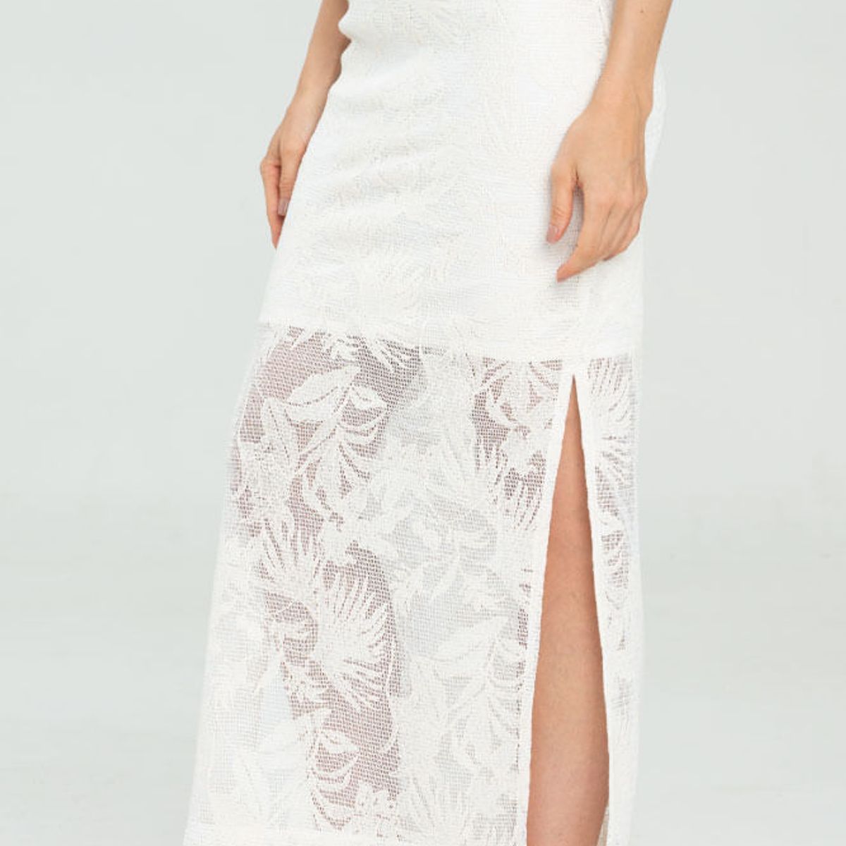 RAGGED - Falda midi tejida Marfil Ragged