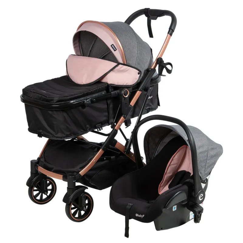 EBABY - Coche Cuna Moisés CLINT+ Portabebé EB155 Rosa