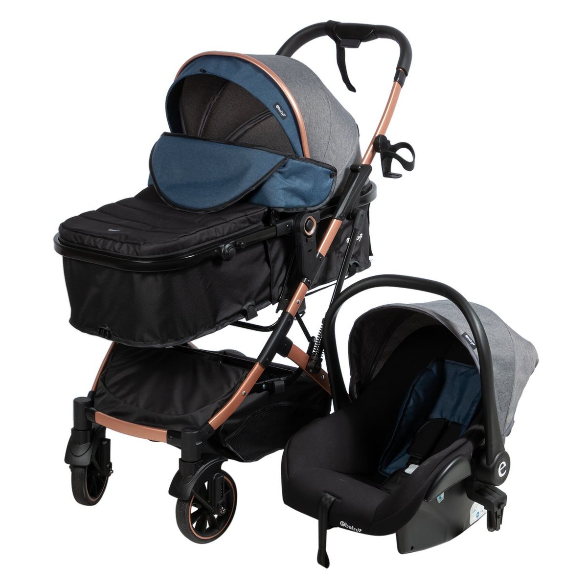 EBABY - Coche Cuna Moisés CLINT+ Portabebé EB155 Azul
