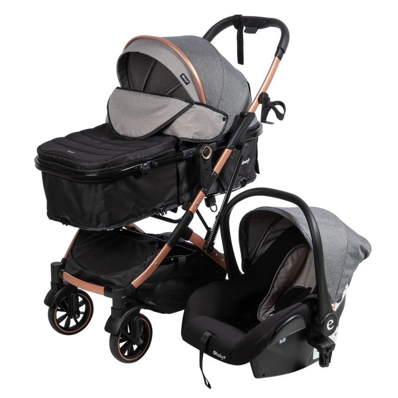 EBABY - Coche Cuna Moisés CLINT+ Portabebé  EB155 Gris