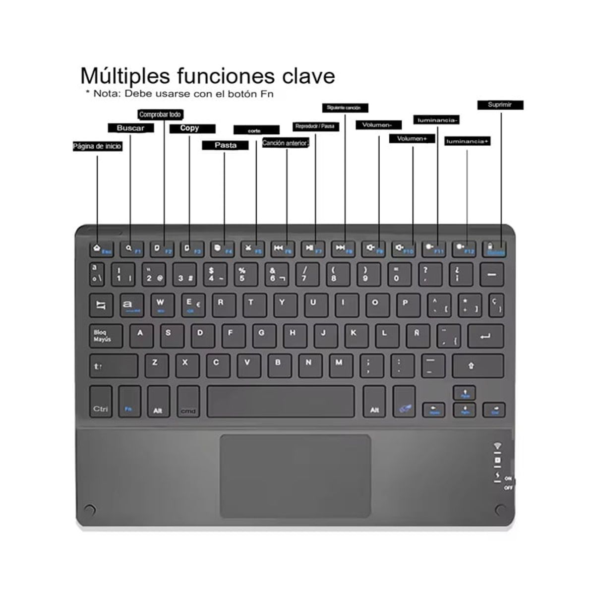 GENERICO - Mini Teclado Con Panel Tactil y Bluetooth Para Portatil o Tablet