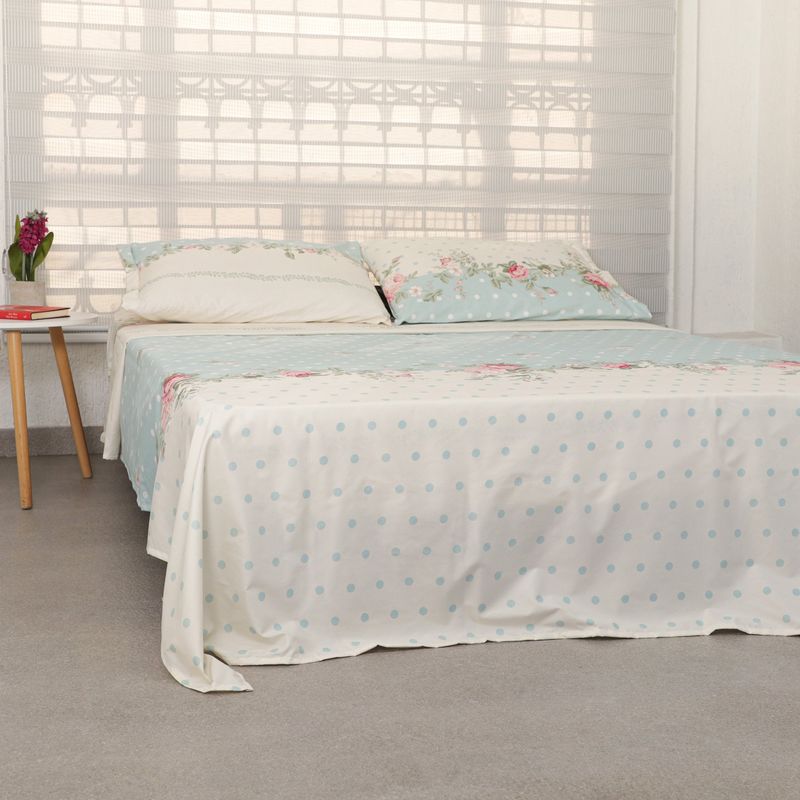 INCO - Juego de Sábanas Queen Flores y Puntos Polialgodón 180 Hilos INCO SFPQ