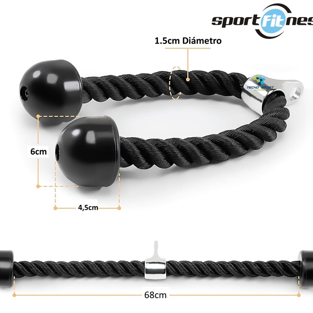 SPORT FITNESS - Adaptación Lazo Tríceps Polea Sportfitness Gym Profesional