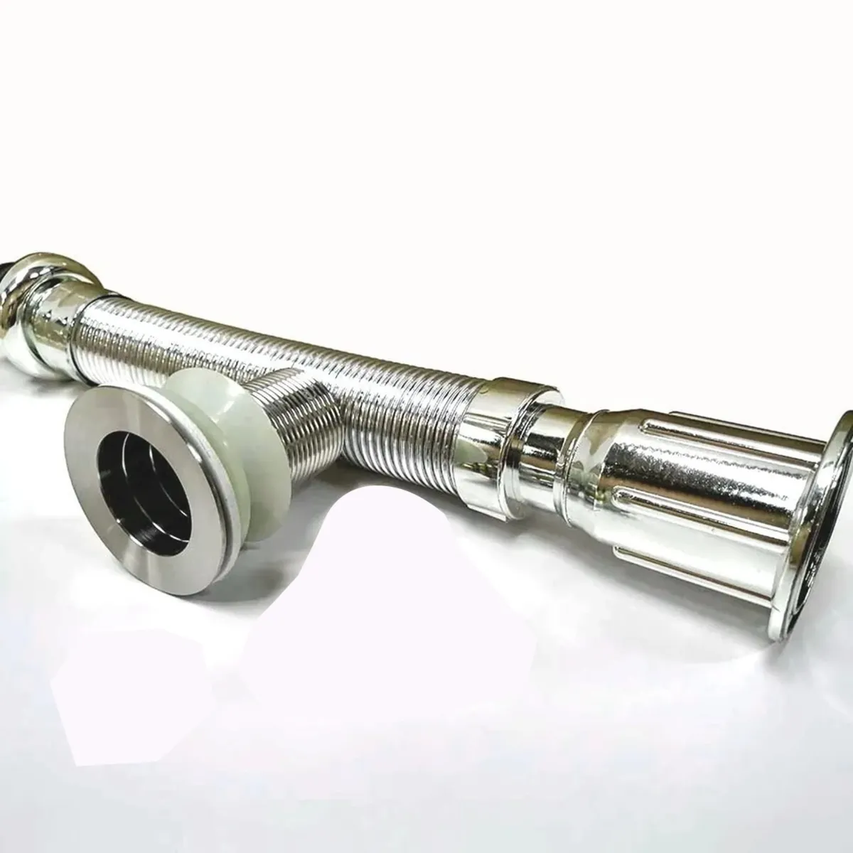 PAMO - DESAGUE Y SIFON FLEXIBLE CROMADO CON SISTEMA DE PUSH