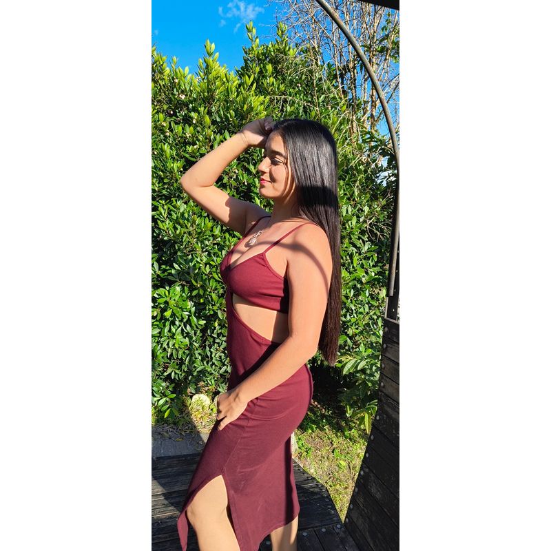 GENERICO - Vestido midi ajustado corte cut out de tiras graduables