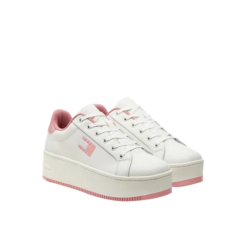 TOMMY HILFIGER - Tenis rosa de plataforma de cuero Essential Tommy Hilfiger