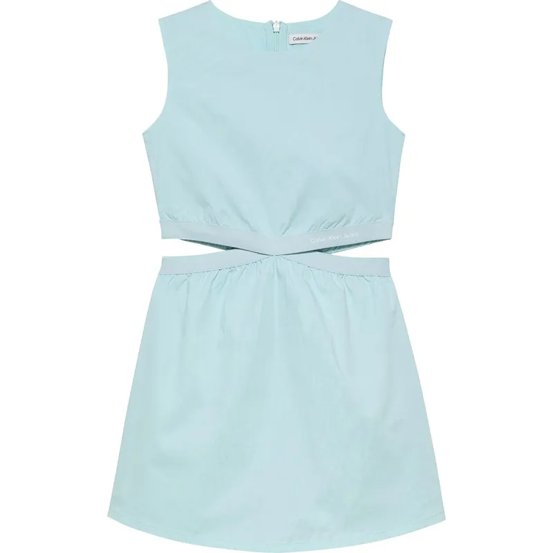 CALVIN KLEIN - Vestido azul minimalista sin mangas con logo tape para niña Calvin Klein
