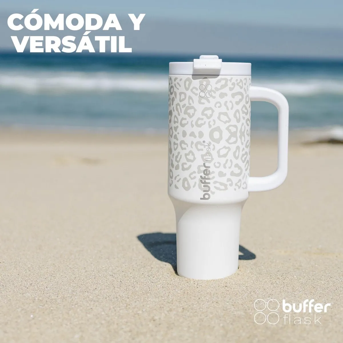 BUFFER FLASK - Termo Vaso Termico Con Pitillo 1,2 lt Buffer Acero Inox - Blanco