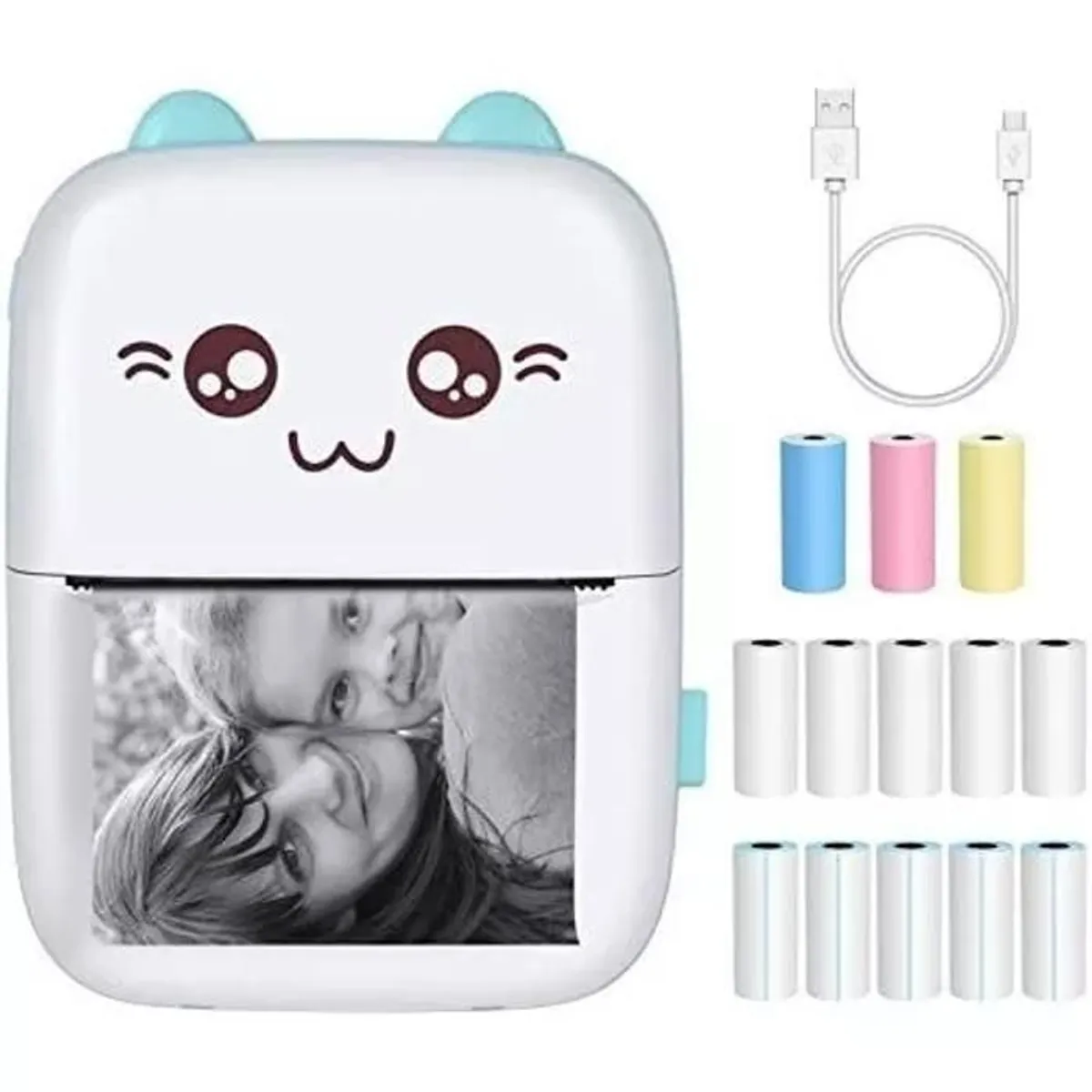 SKY - Mini Impresora Térmica Portátil Bluetooth Gatito + 1 Rollo
