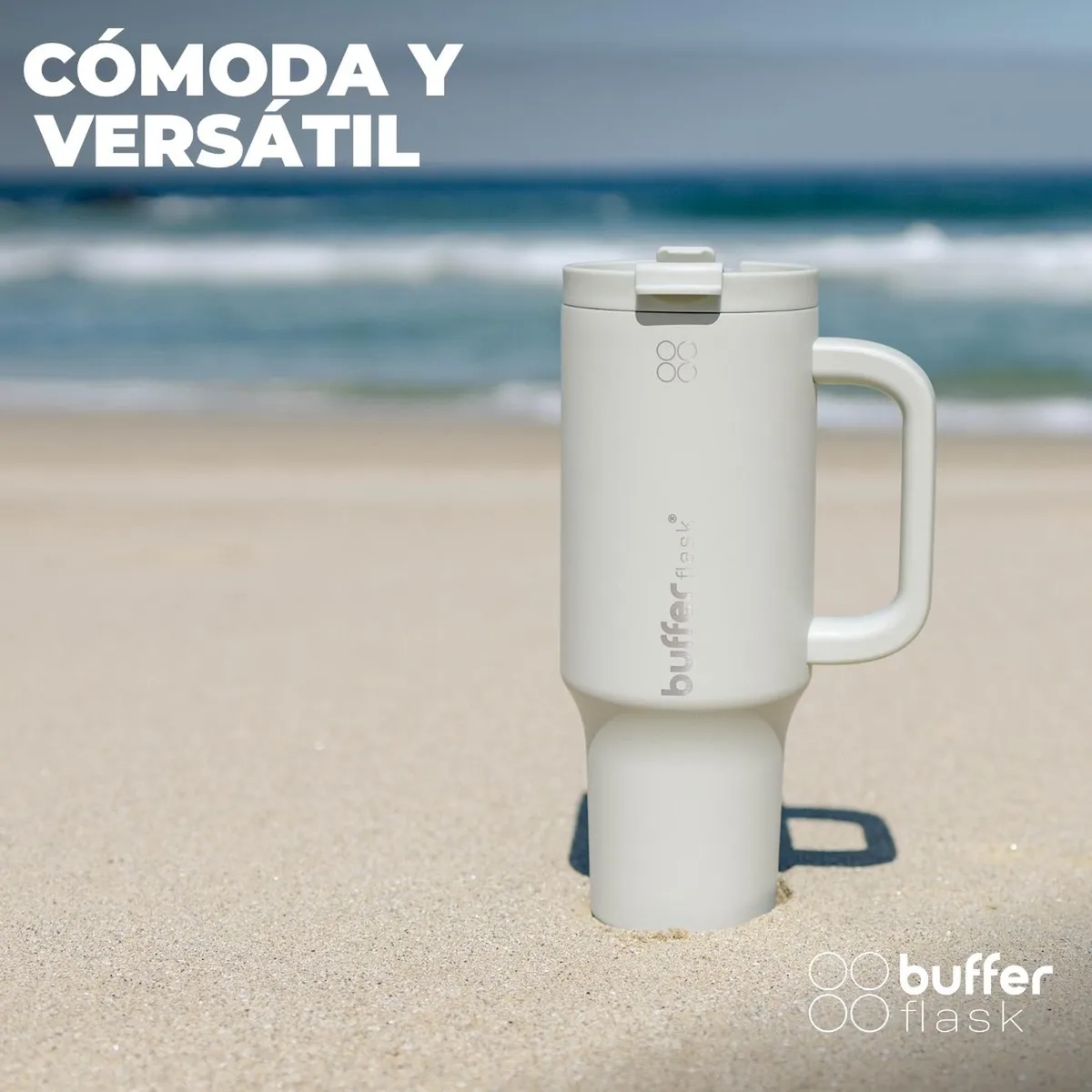 BUFFER FLASK - Termo Vaso Termico Con Pitillo 1,2 lt Buffer Acero Inox - Beige