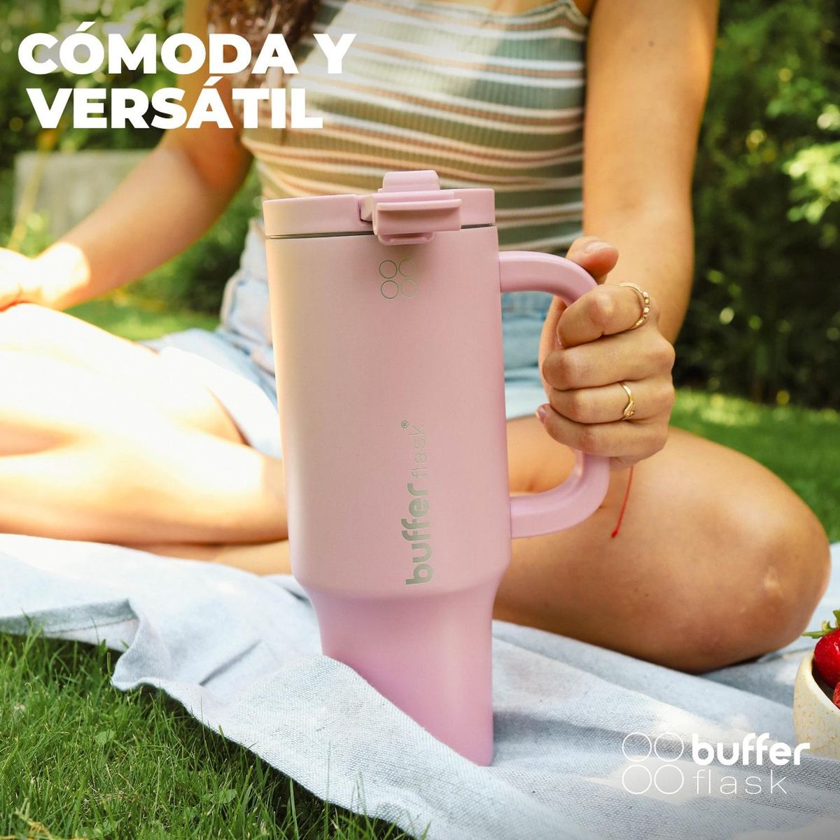 BUFFER FLASK - Termo Vaso Termico Con Pitillo 1,2 lt Buffer Acero Inox - Rosa