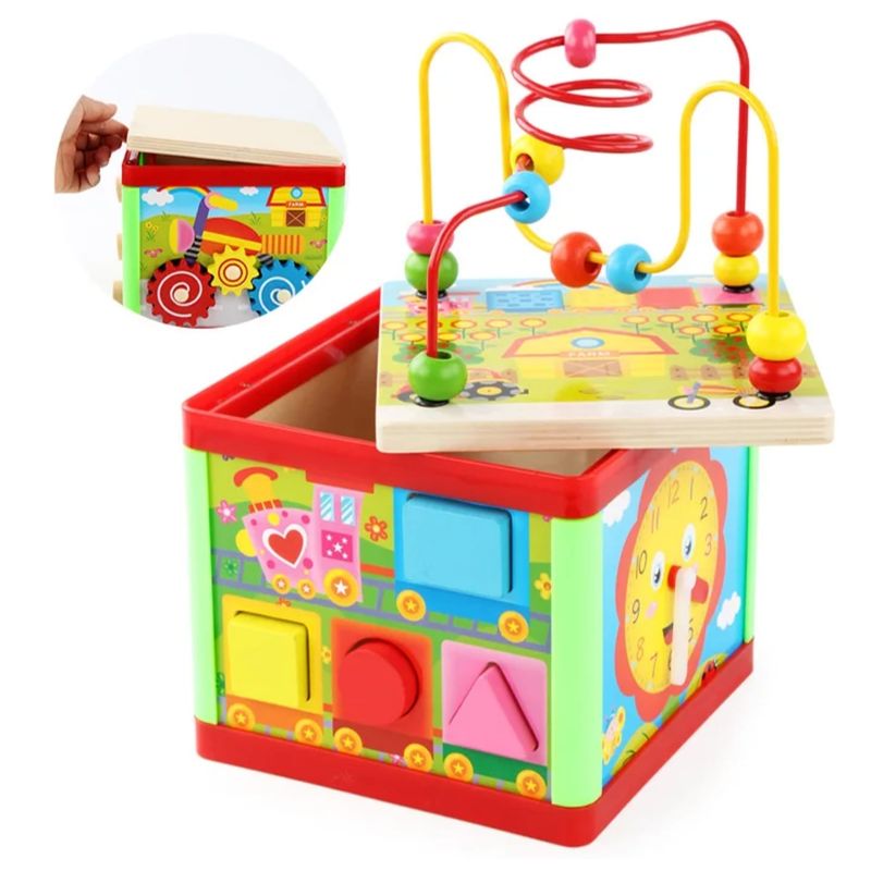 GENERICO - CUBO DIDACTICO MADERA ESTIMULACION JUGUETE LABERINTO BEBES