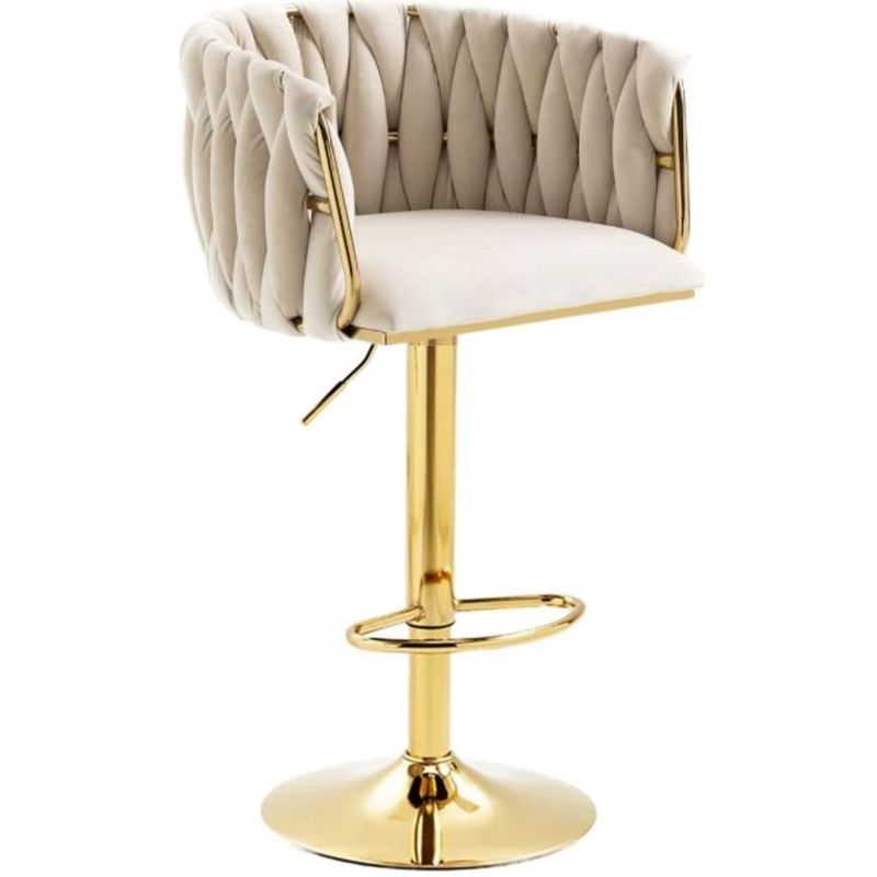 MOBLIHOUSE - Silla De Bar Beige Moderna De Terciopelo London Base Dorada