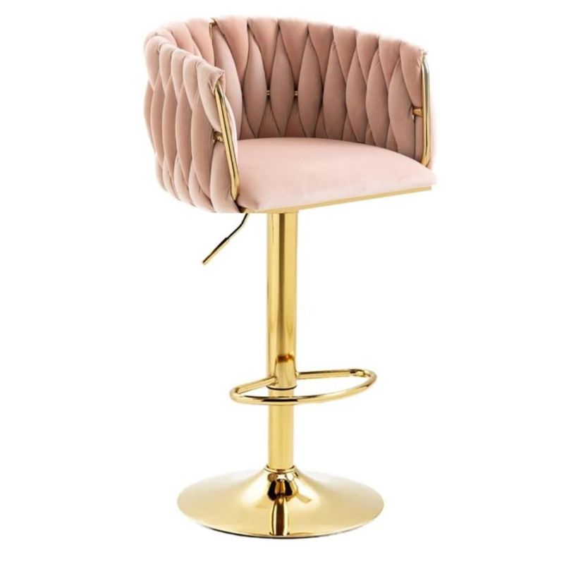 MOBLIHOUSE - Silla De Bar Rosada Moderna De Terciopelo London Base Dorada