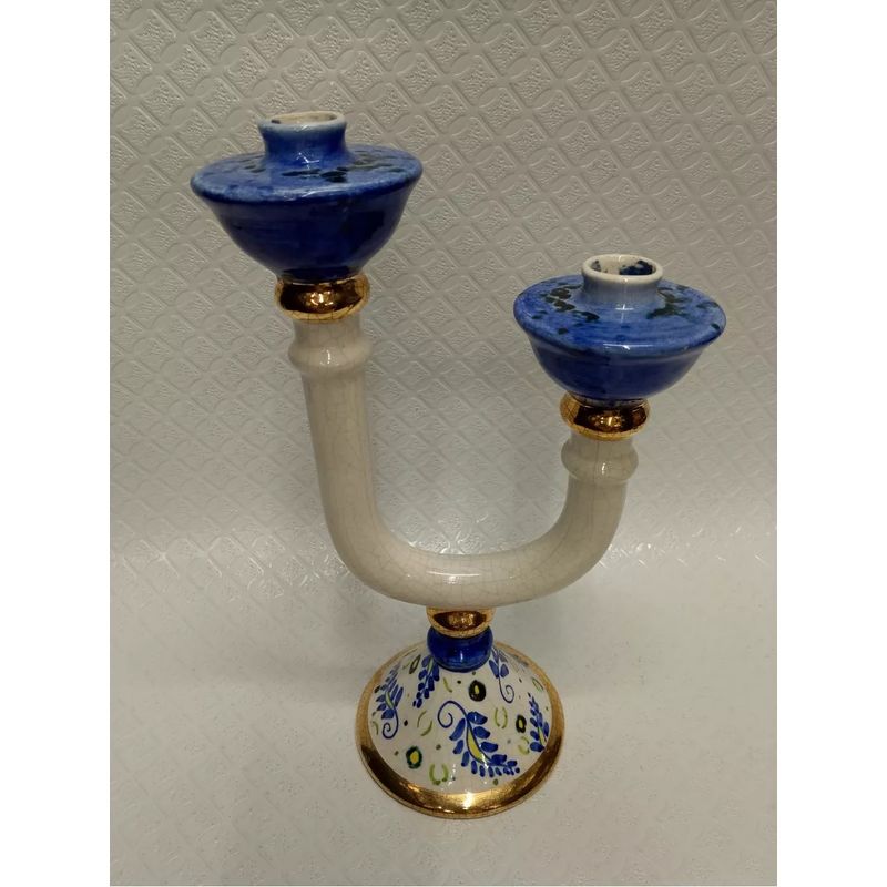 GENERICO - Candelabro De Mesa Antiguo Spain En Porcelana Y Laminilla