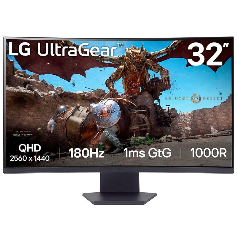 LG - Monitor Curvo Gamer LG 32 UltraGear QHD VA 180Hz 1ms GTG 32GS60QC-B