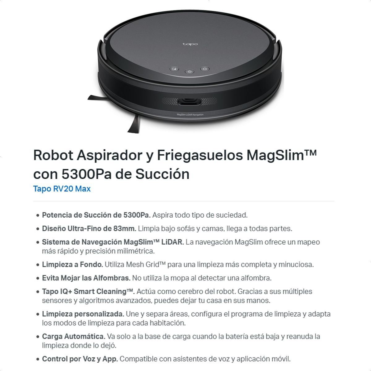 TP LINK - Aspiradora Robot Inteligente Tp-link Tapo Rv 20 Max Sin Base