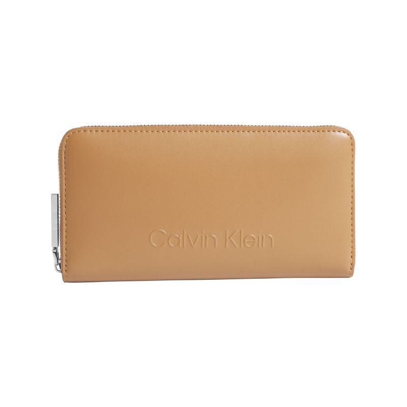 CALVIN KLEIN - Billetera beige grande con cremallera en el contorno RFID Calvin Klein