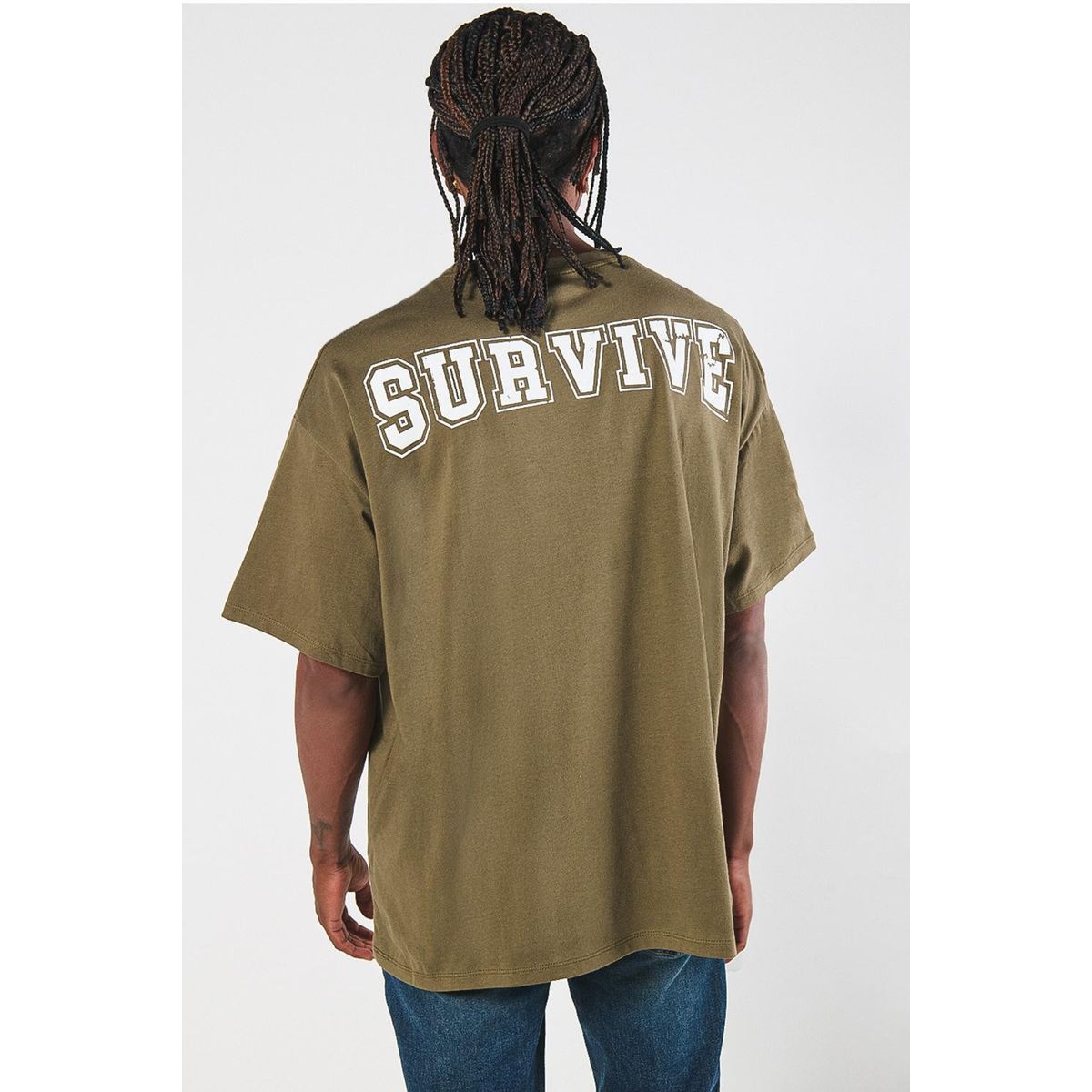 KOAJ - KOAJ Camiseta manga corta verde oversize con diseño college Hombre