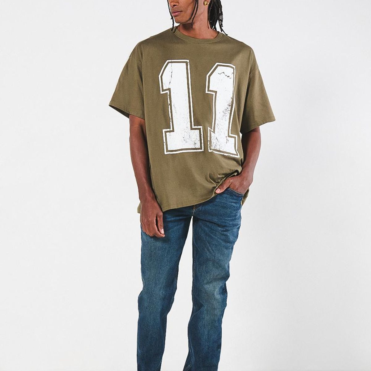 KOAJ - KOAJ Camiseta manga corta verde oversize con diseño college Hombre