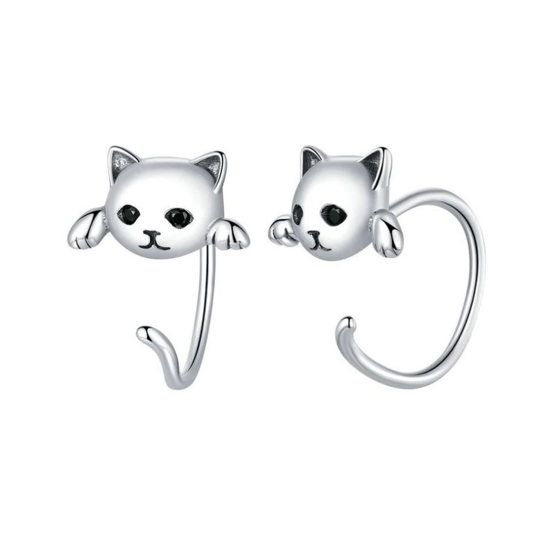 ALHAJAS - Aretes Topos Para Mujer Gato Fabricados En Plata 925
