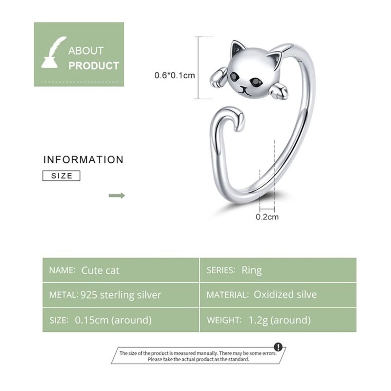 ALHAJAS - Anillo Ajustable Para Mujer Gato Cola Fabricado En Plata 925