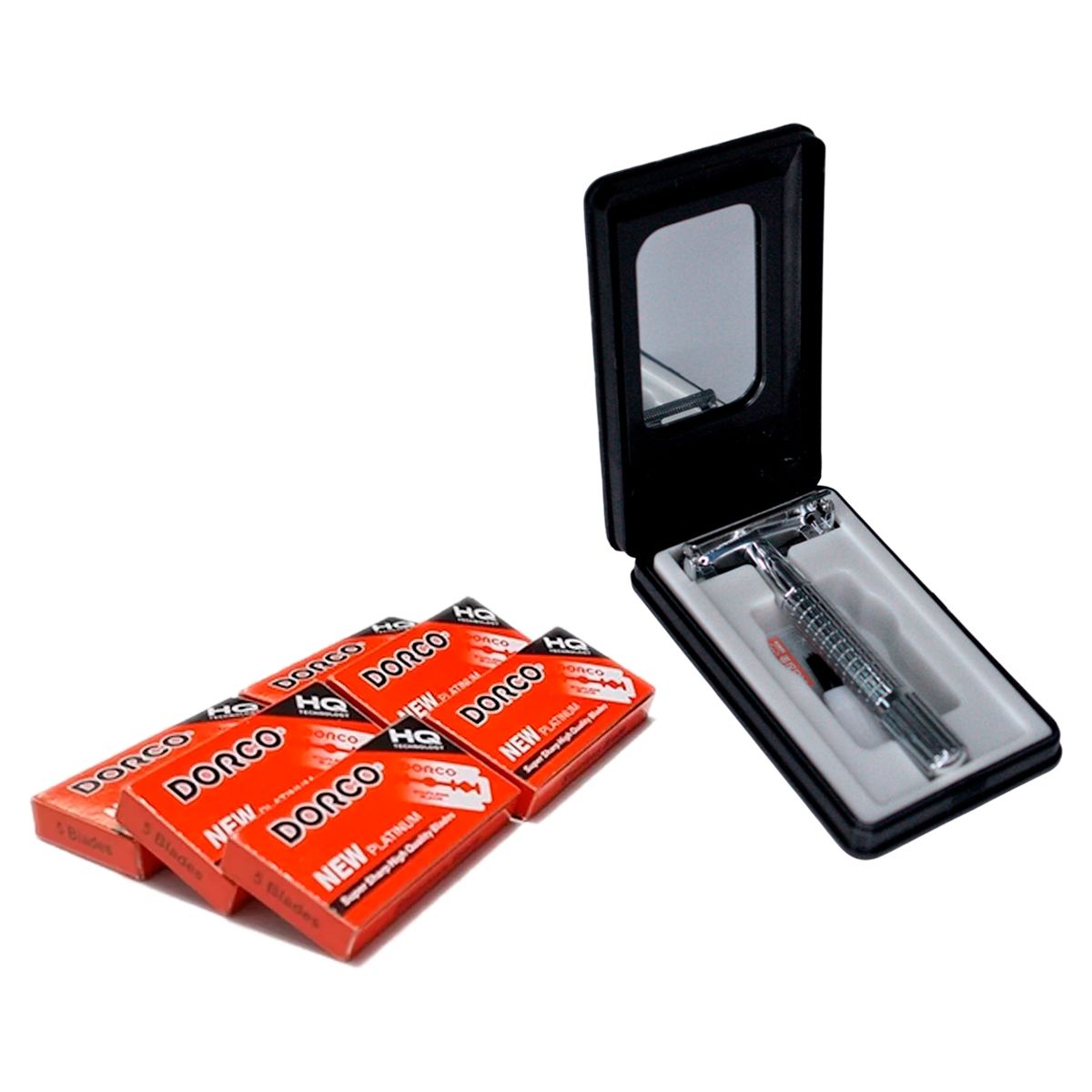 VITTORIA - Máquina Afeitar Barbera Clásica Estuche + 30 Cuchillas Dorco Negro