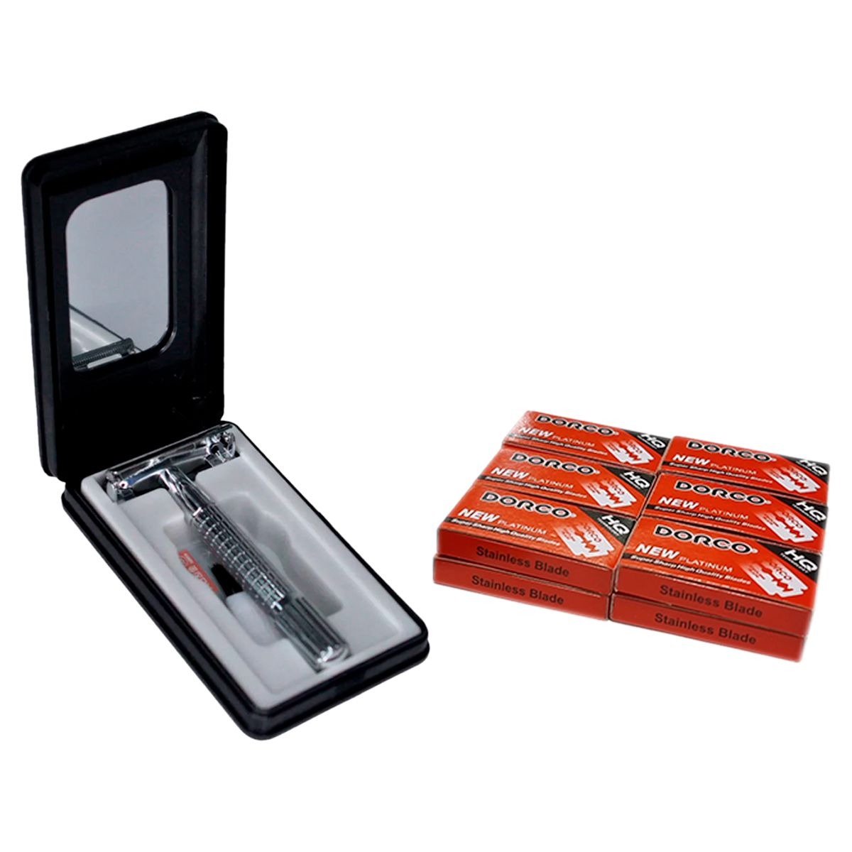 VITTORIA - Máquina Afeitar Barbera Clásica Estuche + 60 Cuchillas Dorco NEGRO