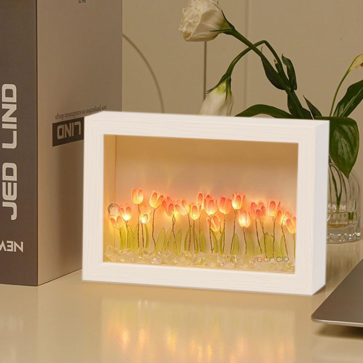 ZOCOCIO - Cuadro Portarretrato Decorativo De Tulipanes Con Luz